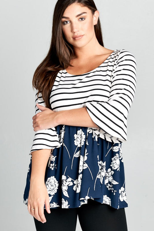 Floral and Striped Swing Tunic